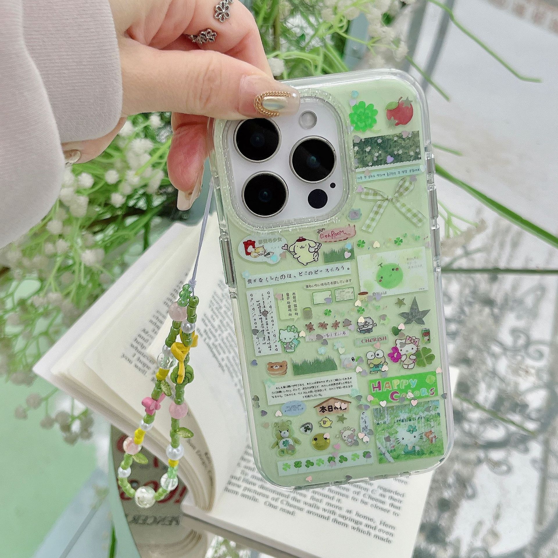 Summer nicho verde pantalla completa trébol de cuatro hojas para Apple 15/16Pro funda para teléfono móvil 14ProMax nuevo 13 mujeres