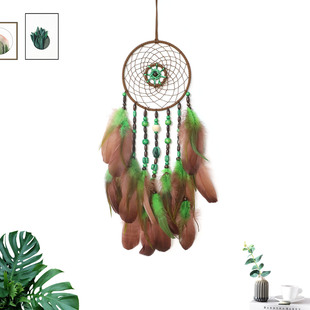 Original New Creative Green Feather Dreamcatcher Handmade Fine Art Hanging Ornaments Wholesale