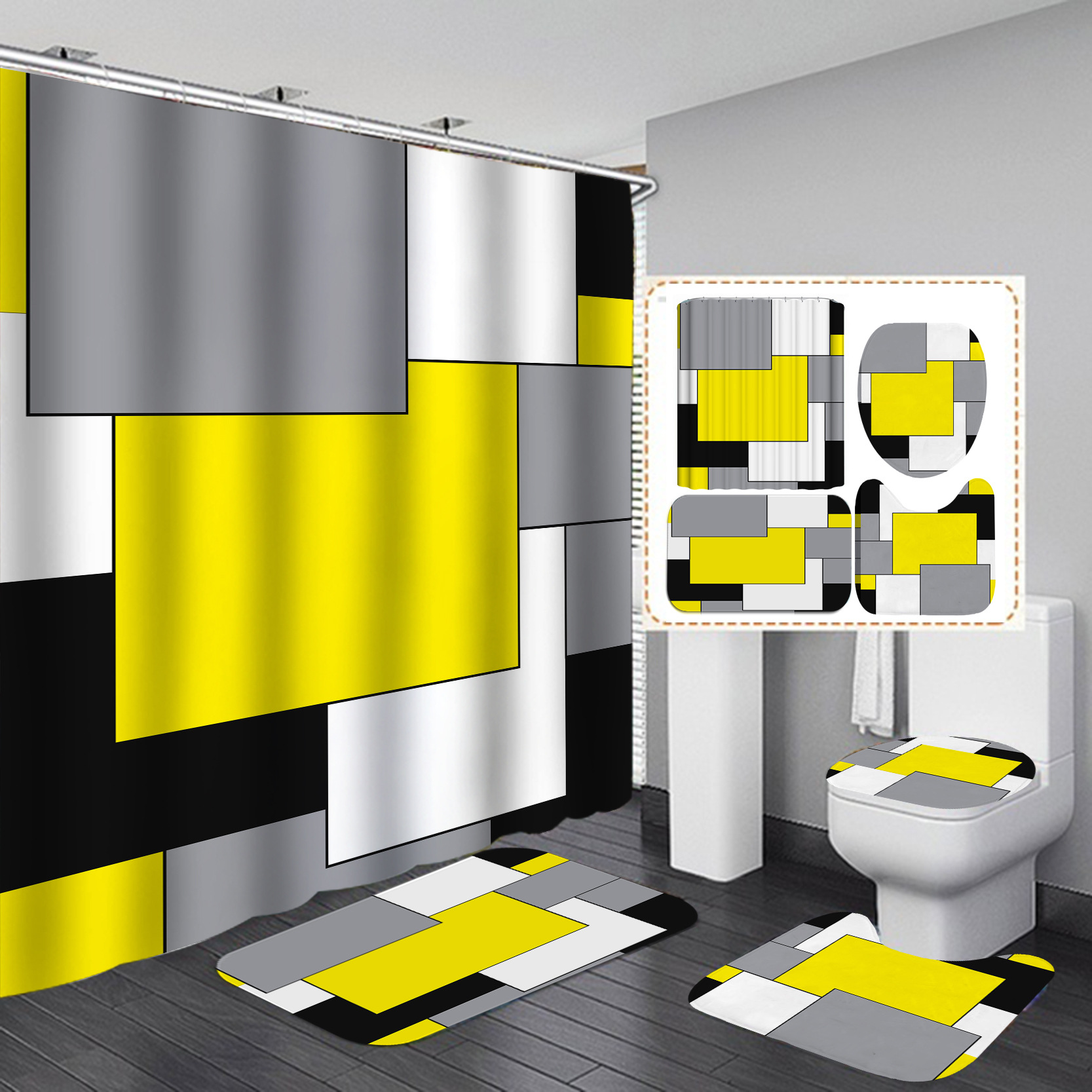 Amazon 3D HD impresión ducha cortina impermeable baño ducha cortina tela americana Plaid baño partición ducha cortina