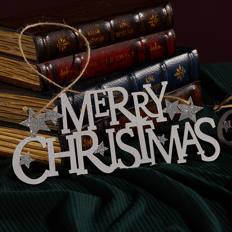 Buscando madera 18cm 21cm carta de Navidad decoración de Navidad Feliz Navidad color plateado placa