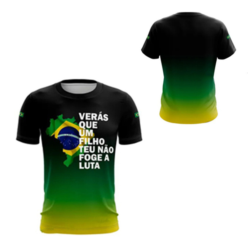 2024 nueva camiseta impresa 3D de la bandera brasileña transfronteriza de los hombres venta caliente transfronteriza estilo brazil flags camiseta