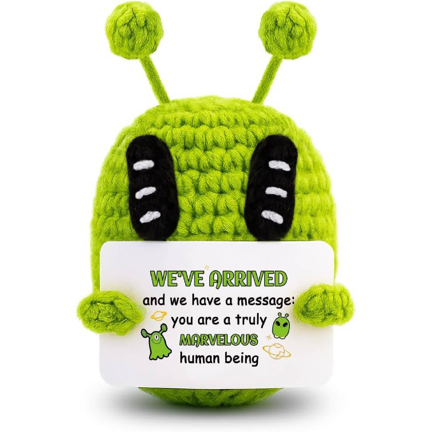 新品跨境亚马逊热销 Crochet Positive Alien 毛线玩偶励正能量卡