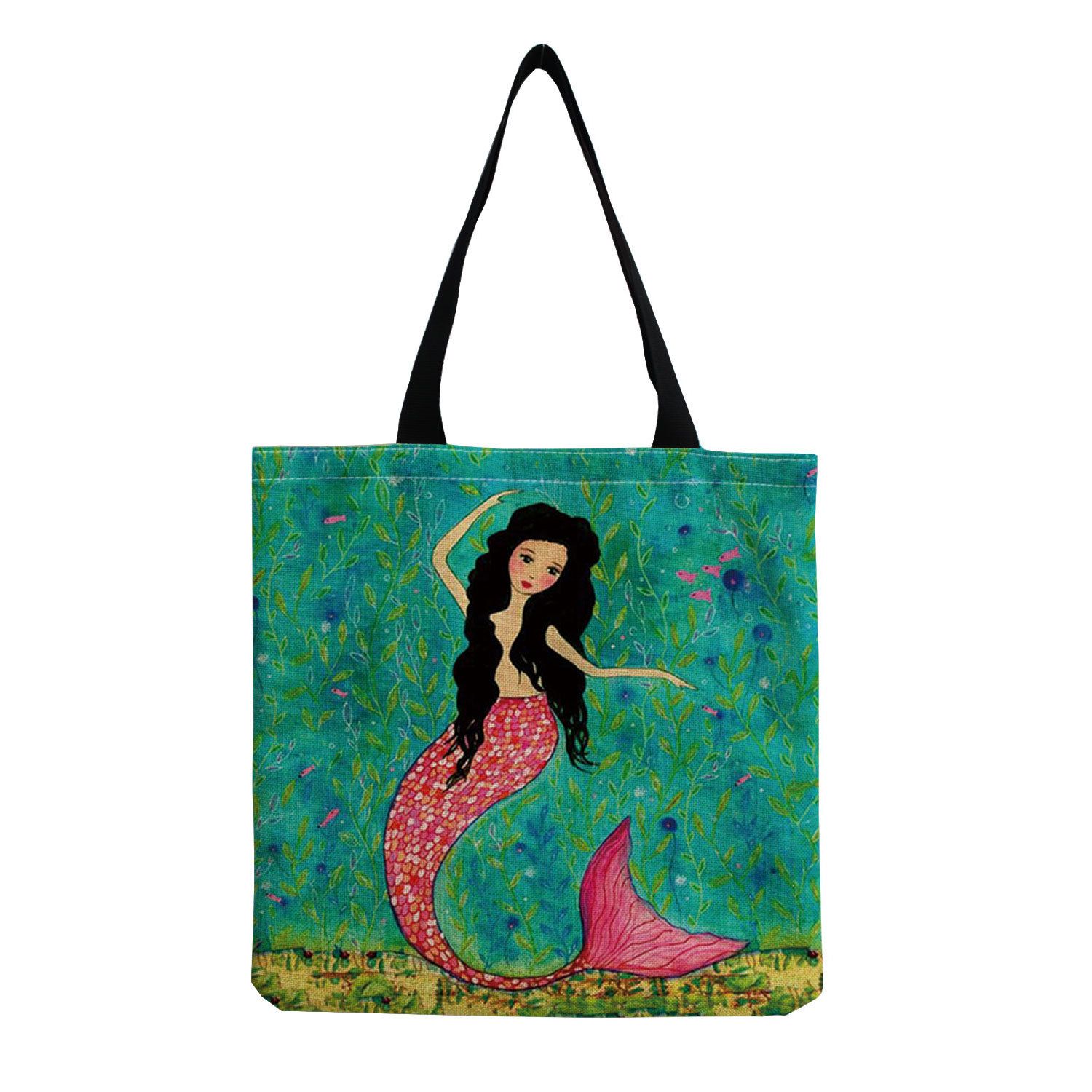 厂家直销 现货批发卡通托特包 女式单肩购物袋美人鱼印花手提袋