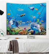 北欧3D鲸鱼海豚挂布ins家居挂布装饰背景墙挂毯跨境外贸定制墙布