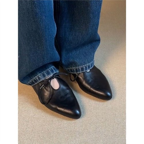 Soft Leather French Pointed Toe Women's Low Heel Witch Shoes Comfort Niche Ballet Flats Summer