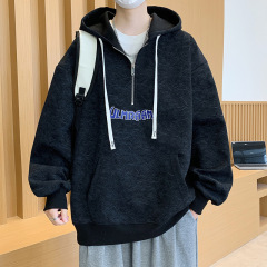 春秋季青少年连帽卫衣男孩初中学生半拉链外套大童休闲运动上衣服