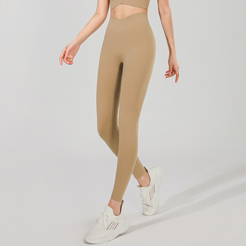 Lycra yoga pants women's tight-fitting butt-lifting outer wear training quick-drying running cross-over high-waist bottoming sports fitness trousers