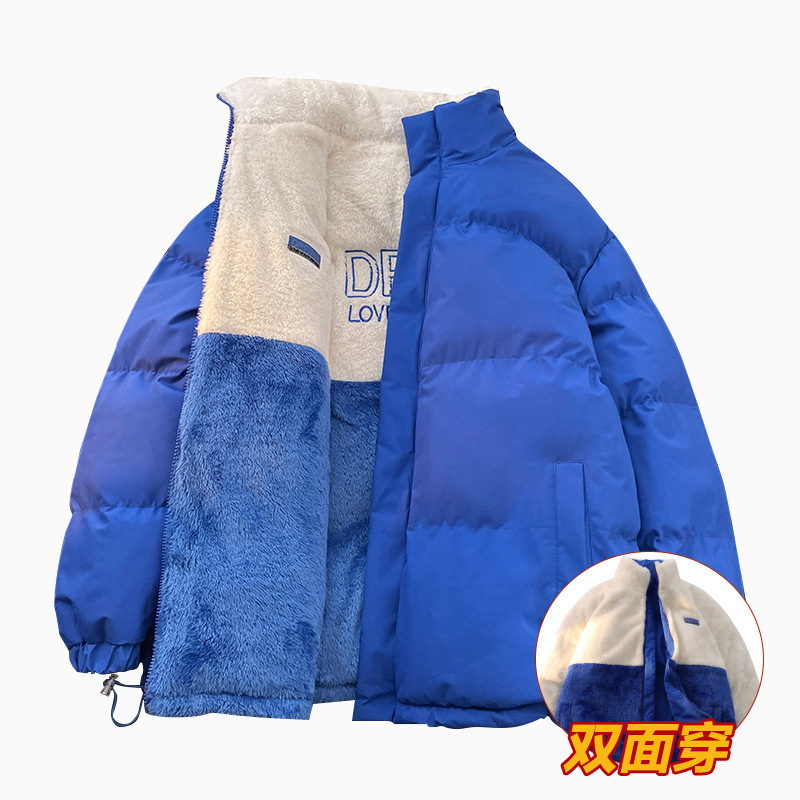 453.65kg Double-sided cotton coat with lamb wool lining, winter trendy thickened warm couple's cotton coat, thickened men's jacket