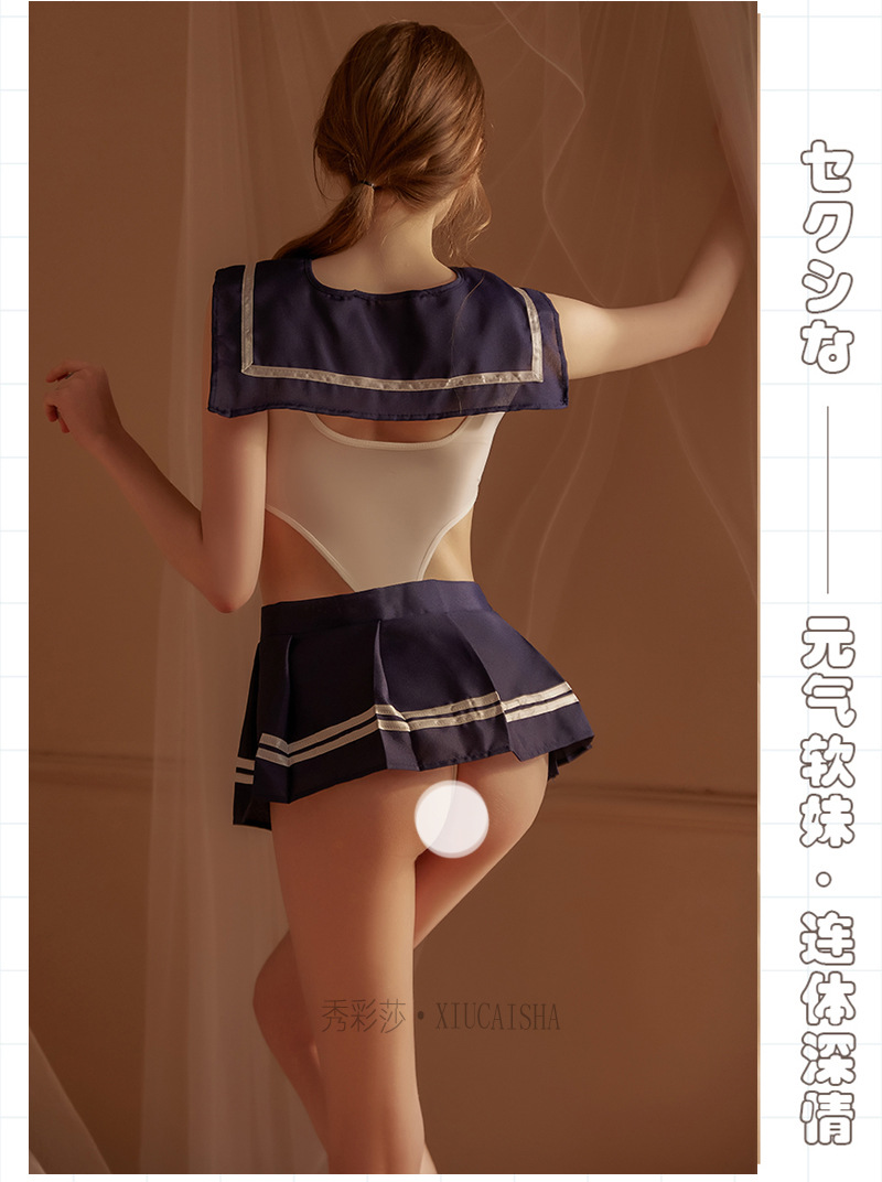 Sailor Schoolgirl Costume Set with Mini Skirt and Striped Socks — detail image 7