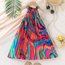 女儿童波西米亚夏季潮范露肩绑带裙子百褶连衣裙童装ins