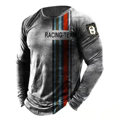  European and American Foreign Trade Cross-border New Men's Casual Crew Neck Long Sleeve Digital Printing Slim Fit Hooded T-shirt