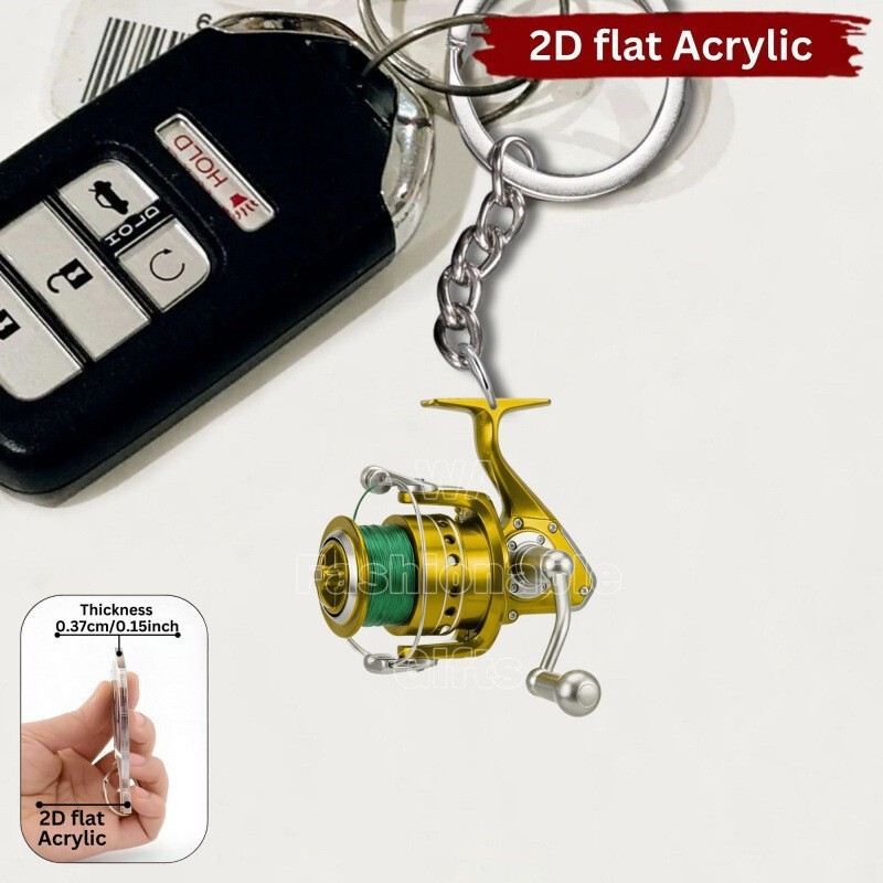 Cross-Border Popular Flat Acrylic Fishing Line Holder Keychain Bag Car Phone Decoration New Year Gift