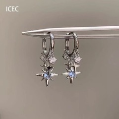 甘くてクールなブルーの八芒星ペンダントイヤリング、パーソナライズされたニッチデザイン、ハイエンド、ユニークで美しいイヤリング
