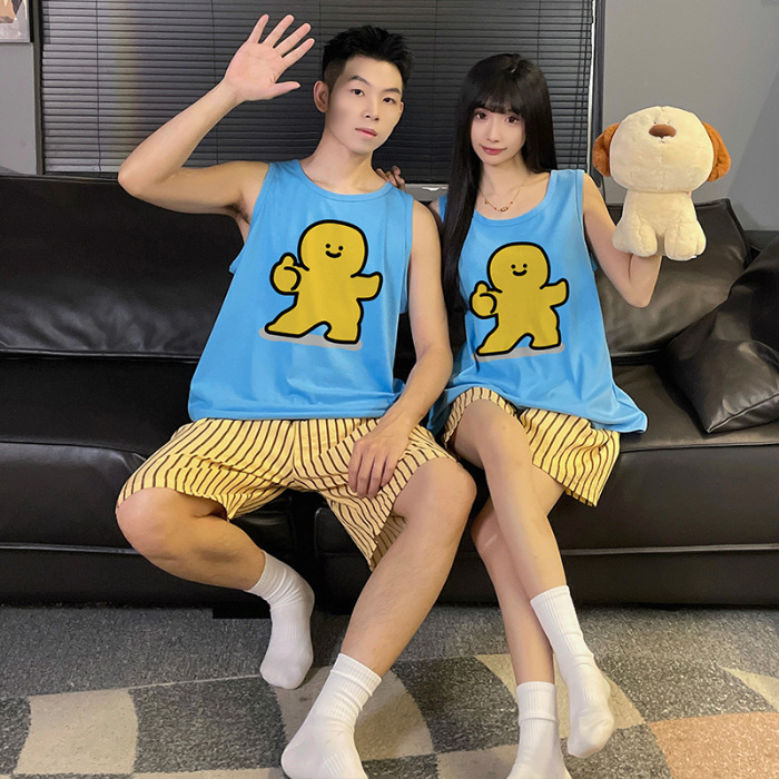 Crayon Shin-chan pijamas de pareja mujeres verano algodón chaleco pantalones cortos estudiantes de dibujos animados lindo traje de servicio a domicilio para hombres