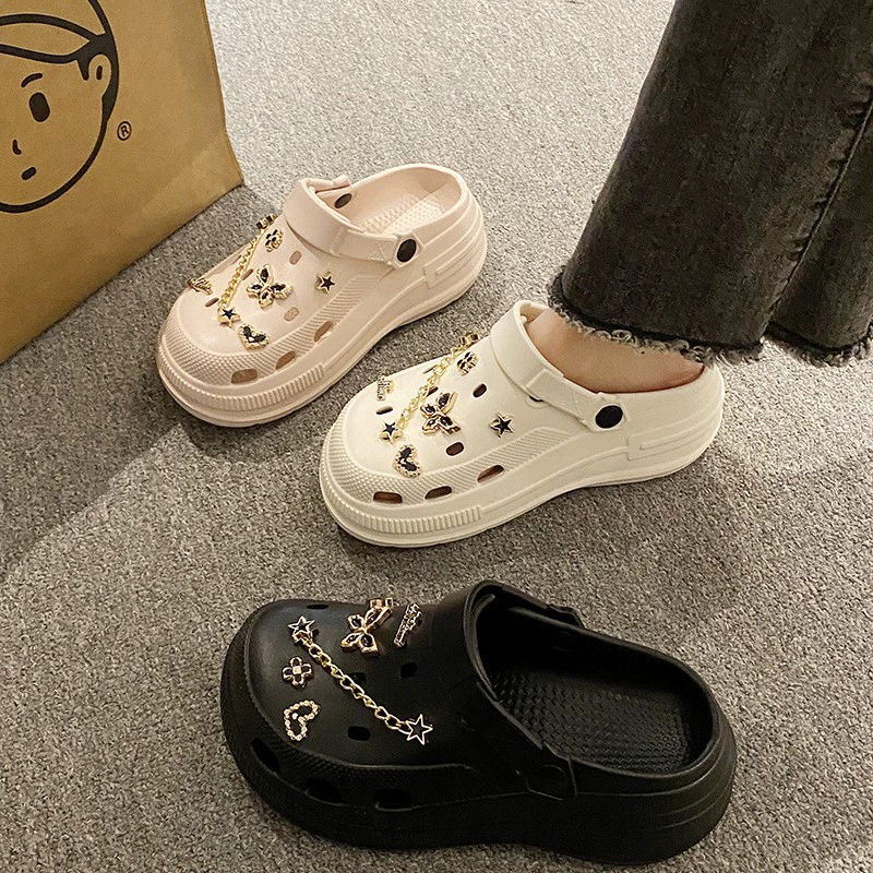 Non‑slip deodorized platform sandals, lightweight clogs with butterfly charms, sizes 36–41