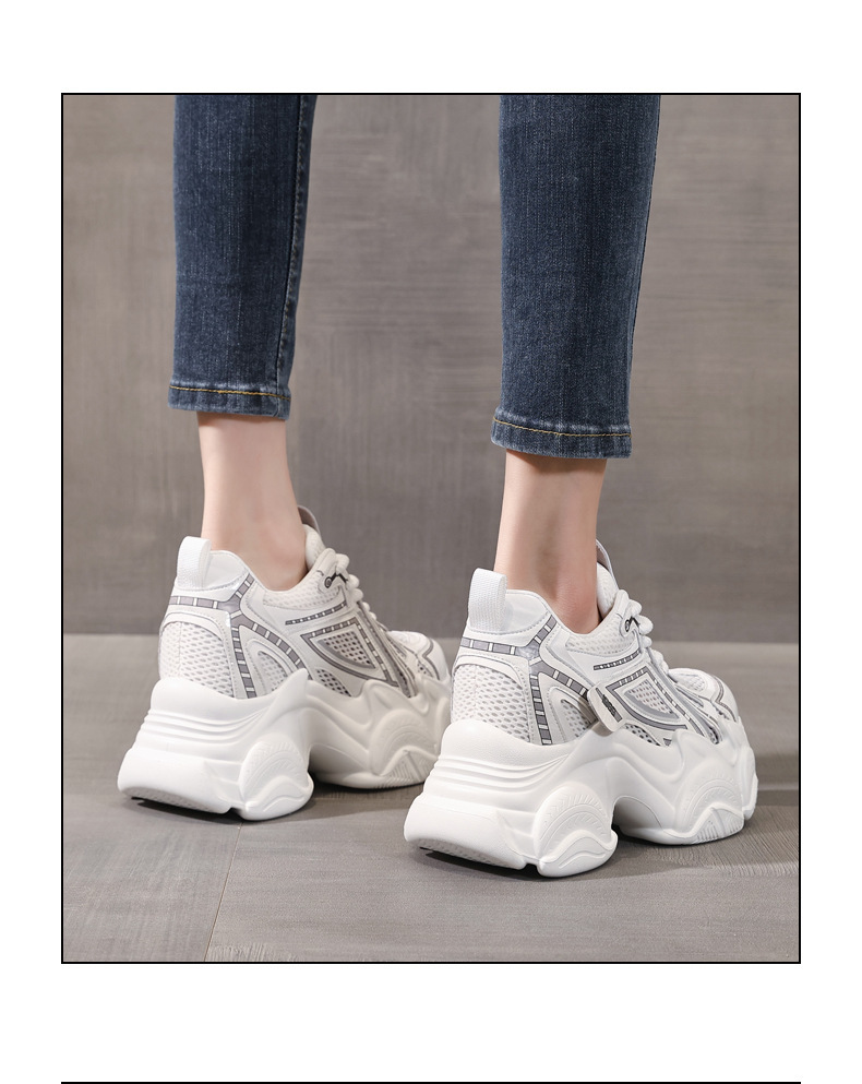 Giày sneaker nữ đế dày tăng chiều cao lưới thoáng khí phong cách thể thao — màu trắng chi tiết 16