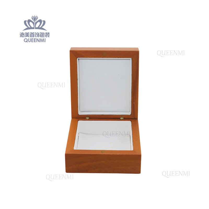 橙色哑光实木吊坠耳钉戒指盒 实木烤漆首饰盒 榉木吊坠耳钉盒子