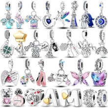 2024 Hot Sale Charms Bead 925 Sterling Silver Pink Butterfly