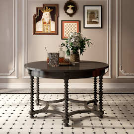 美式复古圆弧形餐桌 简约现代风小户型 设计师黑色实木餐桌椅组合