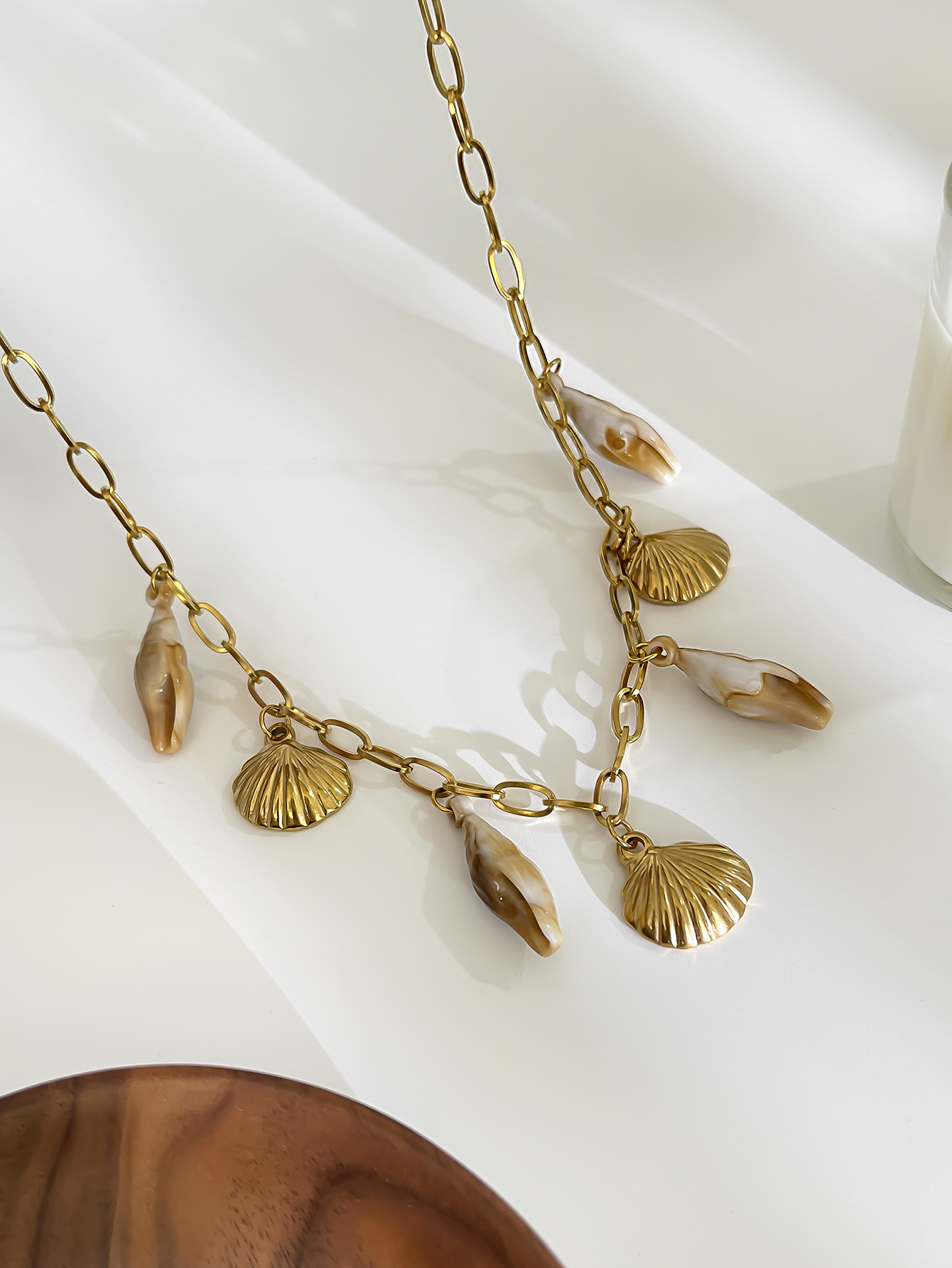 316L Stainless Steel Material 316L Stainless Steel Vacuum Plating Shell Geometric Ocean Conch Waterproof Non Tarnish Surgical Steel Exaggerated Cable Chain Charms Necklace For Women's