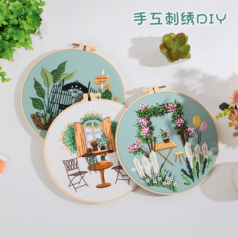 Nuevo producto original DIY material bordado a mano tiempo tranquilo hogar vida verde mesas de té transfronterizas Inglés