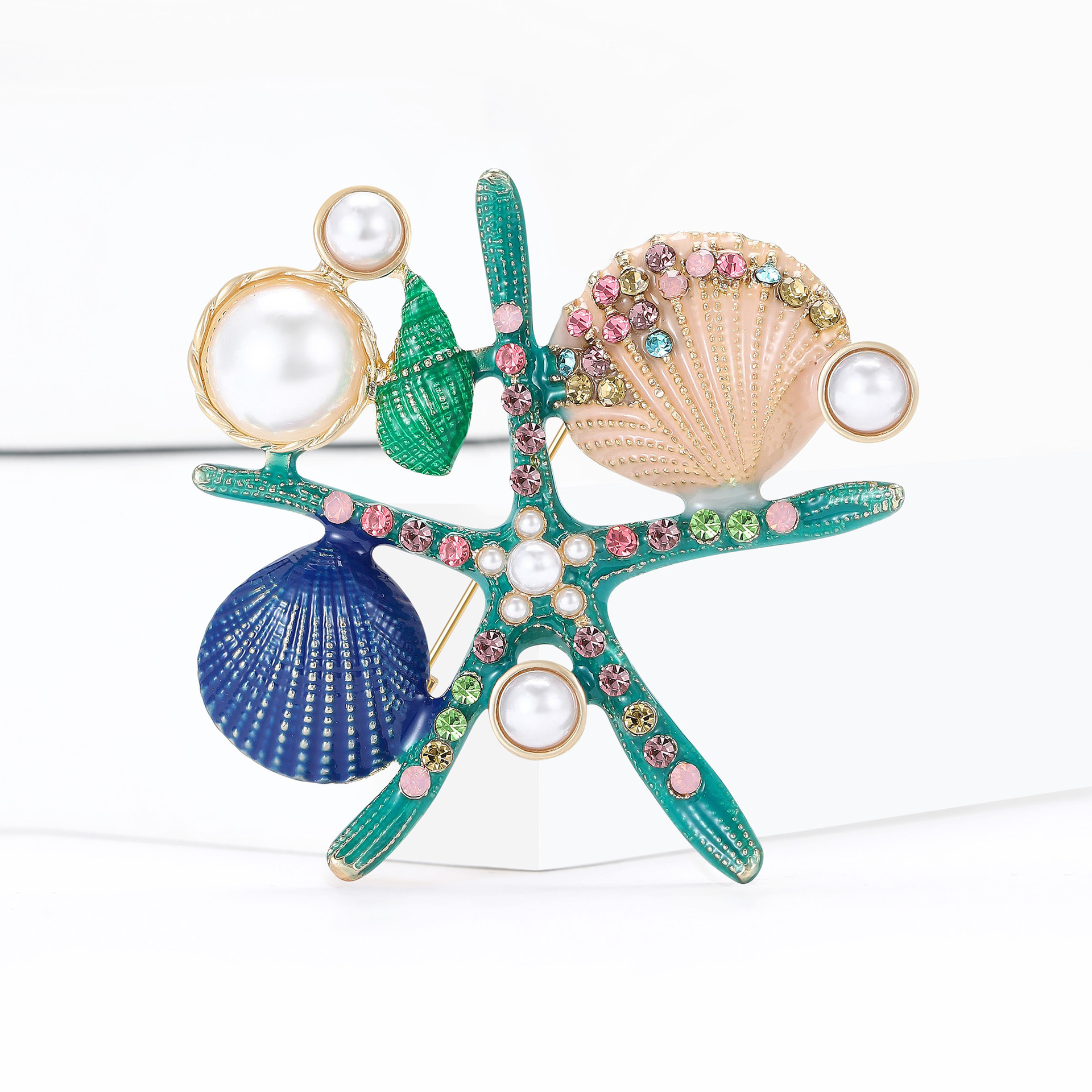 Korean-Style Creative Enamel Oil-Drip Starfish Shell Brooch Alloy Cartoon Marine Life Corsage Personalized Clothing Pin