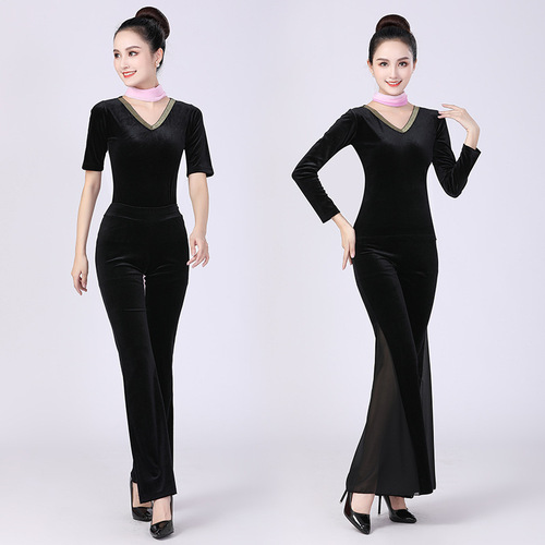  Velvet Autumn/Winter Figure-Skimming Etiquette Dress for Women - New Classical Dance Yoga Training Costume Set