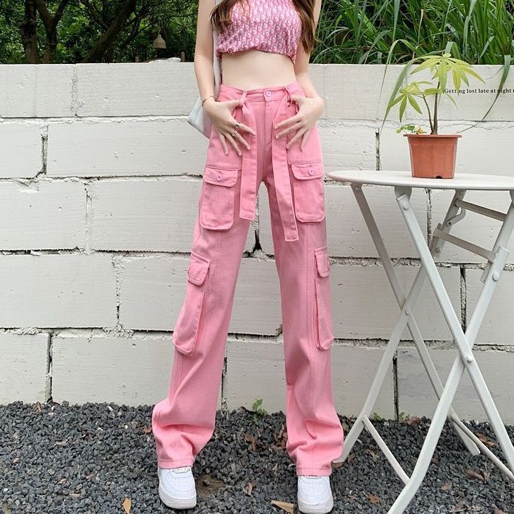 Pink Tooling Jeans Women's Spring High Waist Slimming Loose Straight Small American Wide Leg Jeans for Women Pink Tooling Jeans Women's Spring High Waist Slimming Loose Straight Small American Wide Leg Jeans for Women