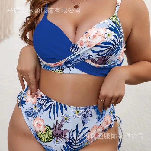 2025 European and American Print Concentrated Backless Straps High-Waist Sexy Split Swimsuit Set for Women
