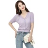 Korean Short Sleeve V-neck thin knitwear temperament fashion short purple top