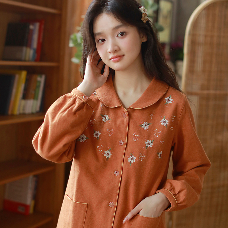 Pajamas for Women in Autumn and Winter Pure Cotton Women's Cotton Long-Sleeved Pants Home Wear Set Two-Piece Set High-End