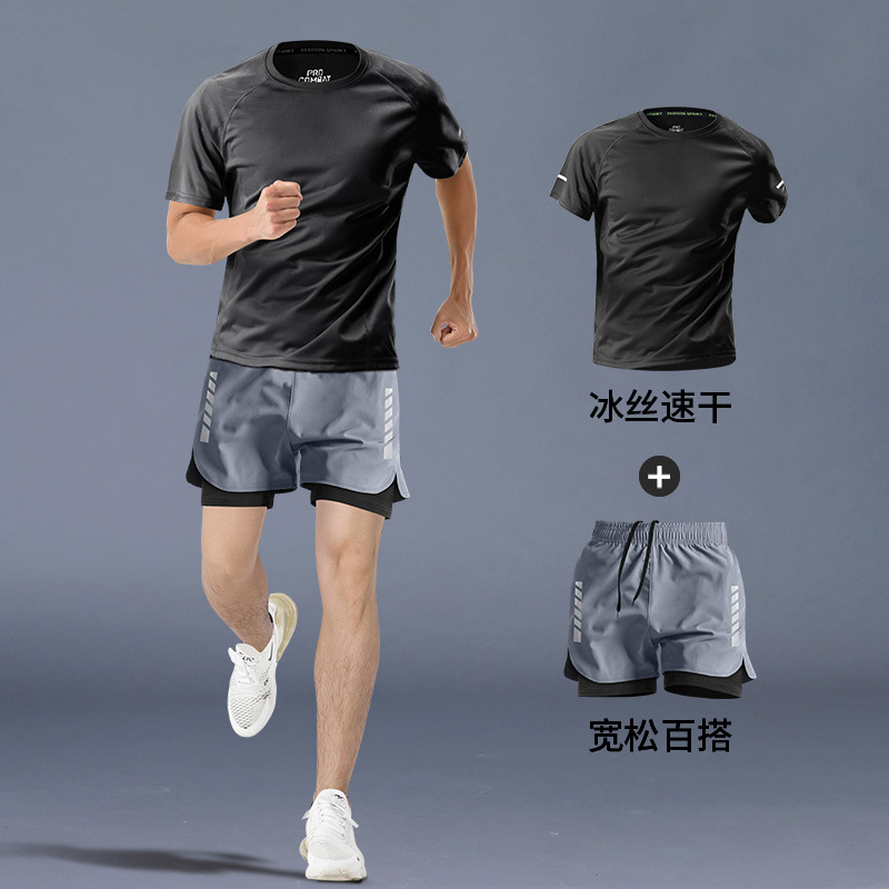 Ropa de fitness para hombres entrenamiento de atletismo de maratón de verano pantalones cortos de mangas cortas equipos especiales de secado rápido