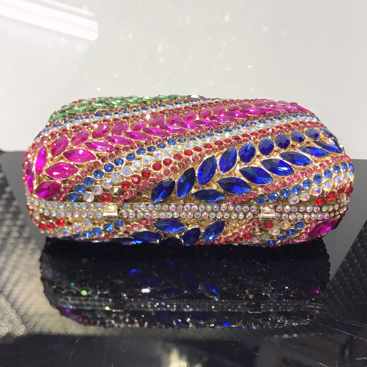 Túi clutch nữ đính đá pha lê hình bông lúa mì, cầm tay dự tiệc sang trọng — Màu đỏ hoa hồng chi tiết 7