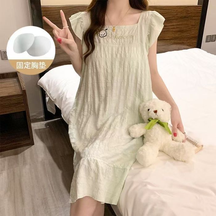 Camisón transfronterizo con almohadilla para el pecho para mujer verano nuevo estilo pequeño volador con almohadilla para el pecho pijama de alto valor lindo servicio a domicilio de dibujos animados