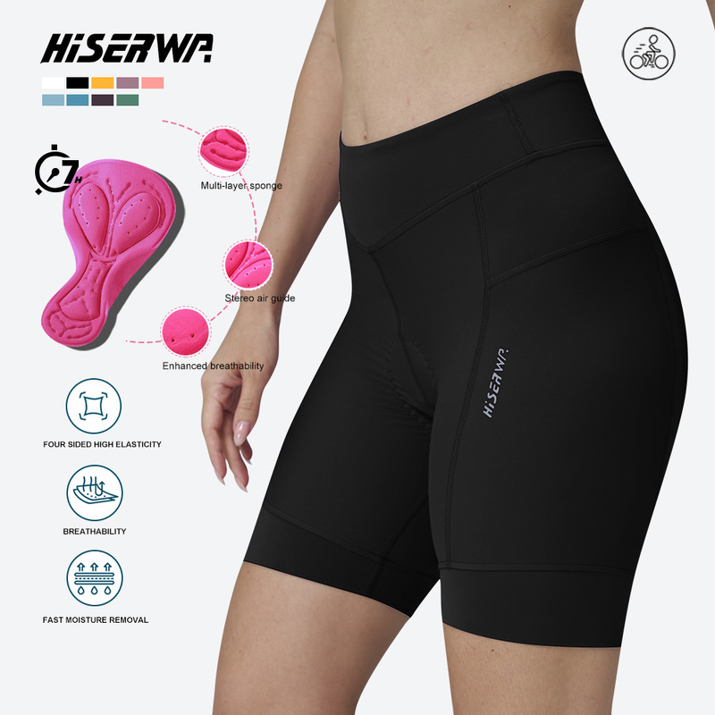 Hiserwa Women's Belly-lifting Hip-lifting Cycling Pants Equipped Bicycle Pants Silicone Pad Shock-absorbing High Elastic 5-point Cycling Shorts