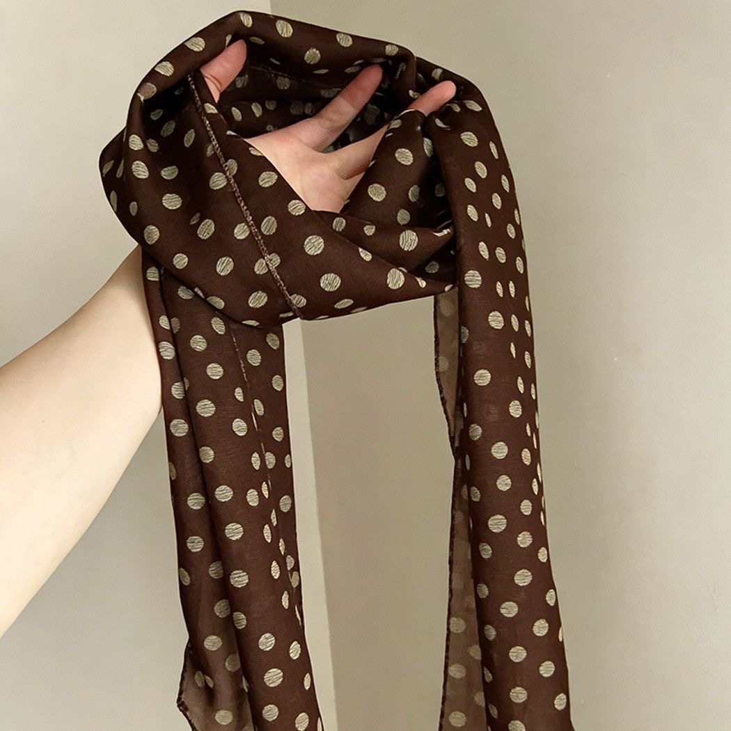 5# brown green polka dot triangle silk scarf about 180cm
