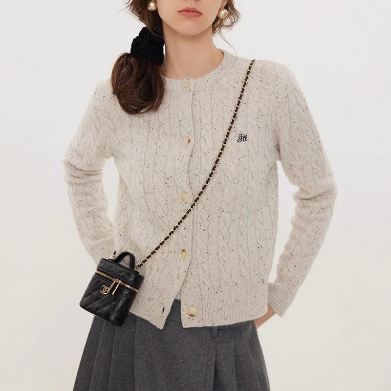 Merino Wool Knitted Cardigan Women's 2025 Autum New Retro Cable Sweater Jacket Top