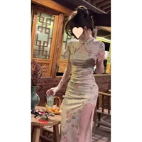Новое китайское стильное улучшенное национальное платье Cheongsam с короткими рукавами для женщин, летняя сексуальная облегающая длинная юбка с разрезом на бедрах