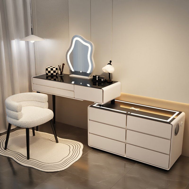 밀크화이트 6단 스마트모델 - 올원목 120테이블 + 수납장 + 구름거울 + 아기의자