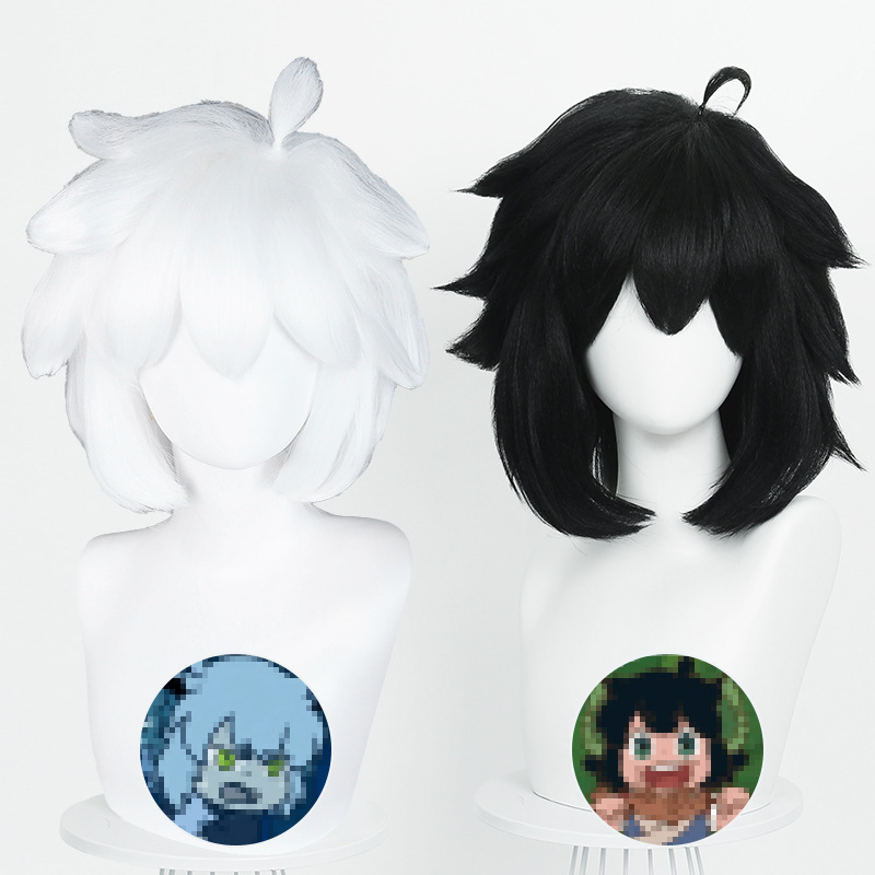 Cardamom Luo Xiaohei's Battle Record Cosplay Wig with Realistic Scalp, Black and White Short Hair, Rose Net Luo Xiaohei Wig
