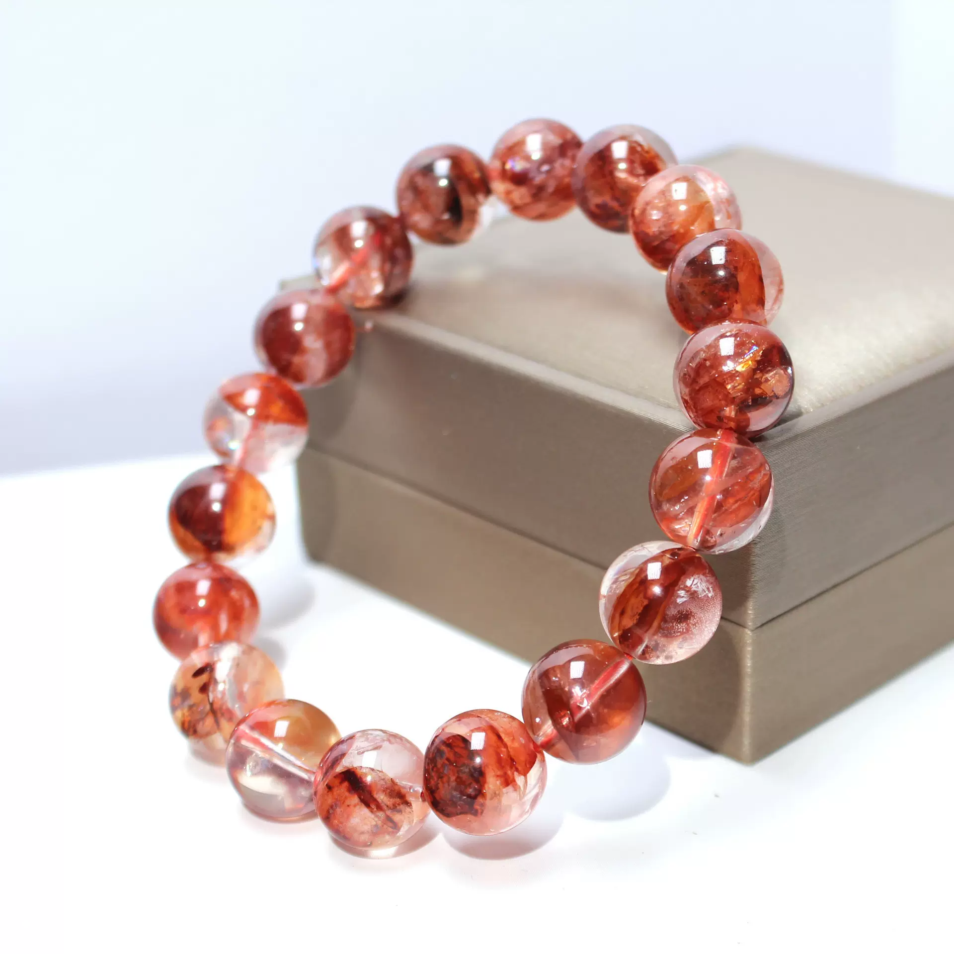 天然红胶花水晶手链现货批发 牛血红黄胶花 凤凰鸠羽幽灵异像水晶