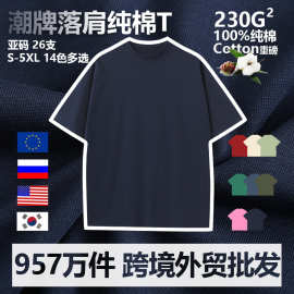 230g纯棉潮牌重磅双纱短袖 跨境欧美男士亚码落肩t恤100% cotton