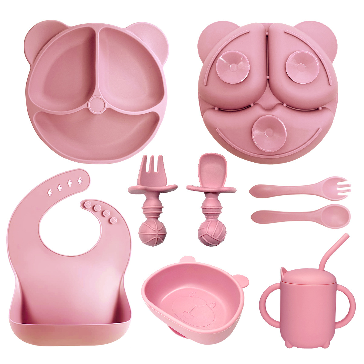 Suministro directo de fábrica bebé vajilla de silicona Niños Bebé integrado suplemento alimenticio tazón traje de alimentación Placa de silicona oso
