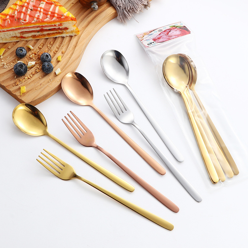 Cross-border Stainless Steel Korean-style Spoon Fork Tableware suit Household Western Tableware Dessert Spoon Soup Spoon Long Handle Dining Spoon Cross-border Stainless Steel Korean-style Spoon Fork Tableware suit Household Western Tableware Dessert Spoon Soup Spoon Long Handle Dining Spoon