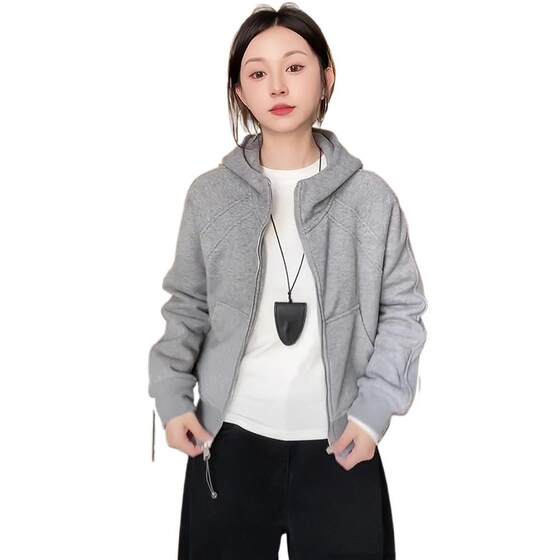 Spring Grey Hooded Sweatshirt Coat Women's Spring and Autumn 2025 New Fashionable Western Style Small Women's Top