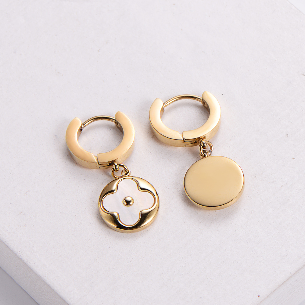 Simple Style Flower Titanium Steel Hoop Earrings Gold Plated Shell Stainless Steel Earrings