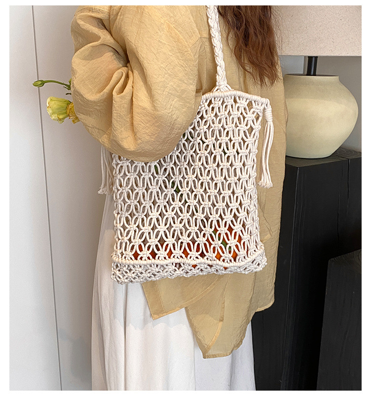 Women's Medium Cotton Rope Solid Color Vacation Beach Weave Hollow Open Handbag display picture 1
