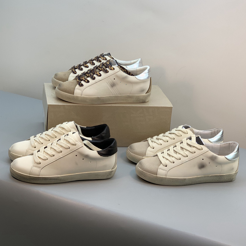 Top Board! Comfortable Genuine Leather White Shoes with Distressed Inner Heightening Student Casual Sneakers, Glitter Star Dirty Shoes for Women