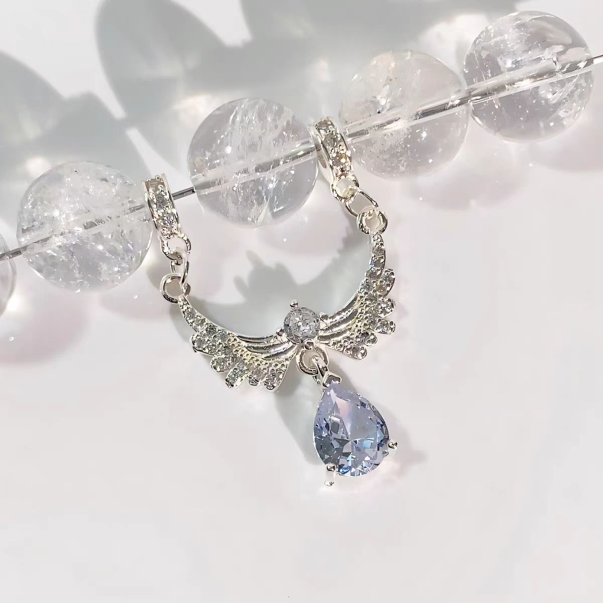 Color-Preserving Zircon Inlaid Pendant Wing Necklace Crystal Bracelet DIY Accessory Spacer Bead with Through-Hole Handmade Material New Model