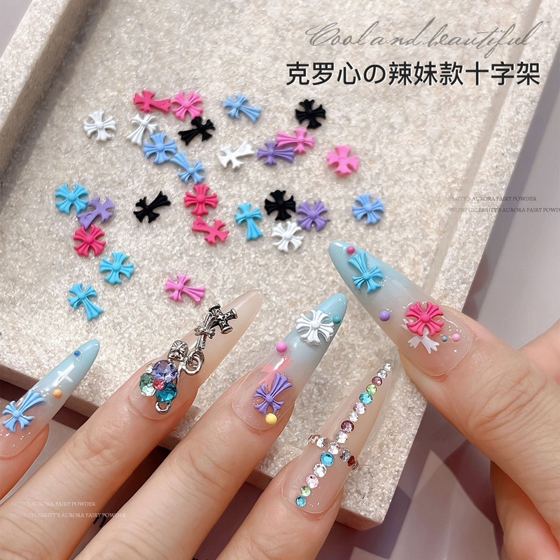 Retro Crow Heart Alloy Nail Art Accessories Internet Celebrity New Hot Girl Punk Style Cross Nail Diamond Accessories Wholesale